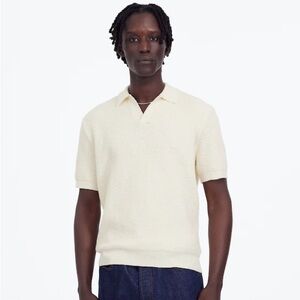 Madewell NWT Waffle Knit Johnny Collar Sweater Polo Size XL in Vintage Ivory